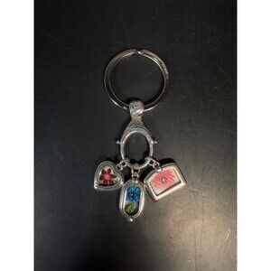 Brighton Silverplate Charm Keychain Floral Enamel Heart Purse Charm